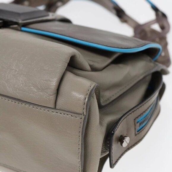 BALENCIAGA Turn Lock Chain Shoulder Bag Leather Beige Gray Silver Auth am6814V - Picture 10 of 15